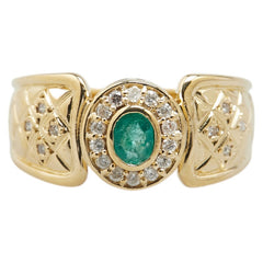 K18YG イエローゴールド エメラルド ダイヤ0.13ct リング 指輪 レディース 11号 【中古】