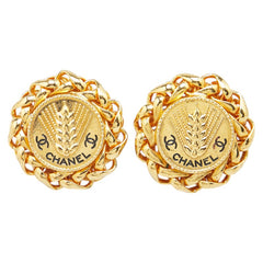 シャネル ココマーク 麦穂 モチーフ ラウンド イヤリング ゴールド メッキ レディース CHANEL 【中古】