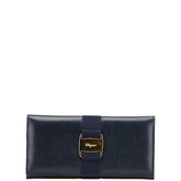 サルヴァトーレフェラガモ ヴァラリボン 長財布 ネイビー レザー レディース Salvatore Ferragamo 【中古】