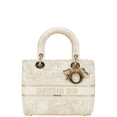 ディオール レディディオール D-LITE ミディアム ハンドバッグ ホワイト ゴールド キャンバス レディース Dior 【中古】