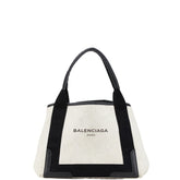 バレンシアガ ロゴ ハンドバッグ トートバッグ ホワイト ブラック キャンバス レザー レディース BALENCIAGA 【中古】