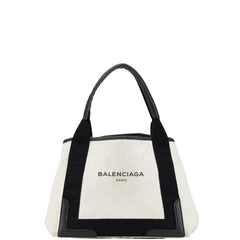 バレンシアガ ロゴ ハンドバッグ トートバッグ ホワイト ブラック キャンバス レザー レディース BALENCIAGA 【中古】