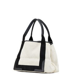 バレンシアガ ロゴ ハンドバッグ トートバッグ ホワイト ブラック キャンバス レザー レディース BALENCIAGA 【中古】