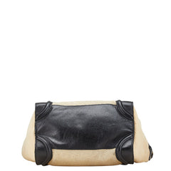 セリーヌ ラゲージ ミディアム ハンドバッグ ベージュ ブラック キャンバス レザー レディース CELINE 【中古】