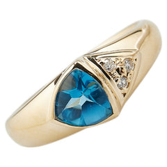 K18YG イエローゴールド ブルートパーズ ダイヤ0.03ct リング 指輪 レディース 9.5号 【中古】