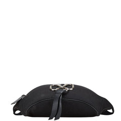 ヴァレンティノ Vロゴ ボディバッグ ベルトバッグ ブラック キャンバス レザー レディース VALENTINO 【中古】