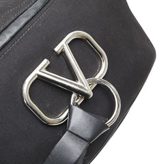 ヴァレンティノ Vロゴ ボディバッグ ベルトバッグ ブラック キャンバス レザー レディース VALENTINO 【中古】