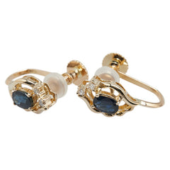 K14YG イエローゴールド サファイア ダイヤ イヤリング レディース 【中古】