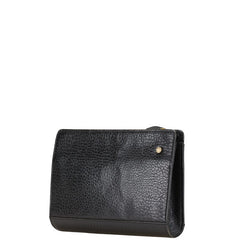 チェック ブランドロゴ クラッチバッグ ブラック レザー レディース 【中古】