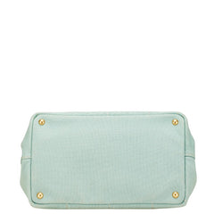 プラダ カナパ ハンドバッグ トートバッグ ミントグリーン キャンバス レディース PRADA 【中古】