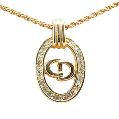 ディオール CDロゴ ラインストーン オーバル サークル ネックレス ゴールド メッキ レディース Dior 【中古】