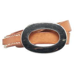 エルメス ブレスレット バングル S ブラウン シルバー レザー メタル レディース HERMES 【中古】