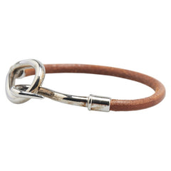 エルメス ジャンボ ブレスレット ブラウン シルバー レザー メタル レディース HERMES 【中古】