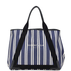 バレンシアガ ネイビーカバス M ハンドバッグ トートバッグ 339936 ネイビー ホワイト キャンバス レザー レディース BALENCIAGA 【中古】