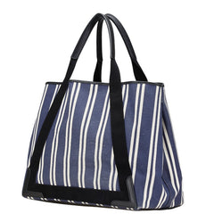 バレンシアガ ネイビーカバス M ハンドバッグ トートバッグ 339936 ネイビー ホワイト キャンバス レザー レディース BALENCIAGA 【中古】