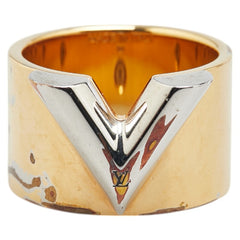 ルイ ヴィトン エッセンシャル V リング 指輪 #M M61085 ゴールド シルバー メッキ メタル レディース LOUIS VUITTON 【中古】