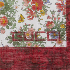 グッチ フラワー ボタニカル柄 スカーフ ハンカチ レッド マルチカラー コットン レディース GUCCI 【中古】