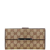 グッチ GGキャンバス ロゴプレート 長財布 112715 ベージュ ブラウン キャンバス レザー レディース GUCCI 【中古】