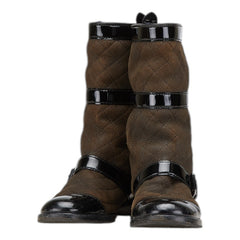 シャネル ココマーク キルティング ブーツ サイズ:35 1/2 C ブラウン ブラック ムートン パテントレザー レディース CHANEL 【中古】