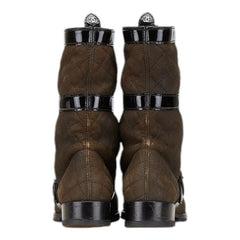 シャネル ココマーク キルティング ブーツ サイズ:35 1/2 C ブラウン ブラック ムートン パテントレザー レディース CHANEL 【中古】