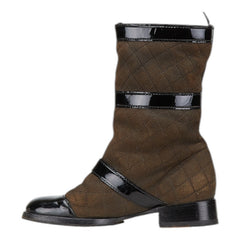 シャネル ココマーク キルティング ブーツ サイズ:35 1/2 C ブラウン ブラック ムートン パテントレザー レディース CHANEL 【中古】