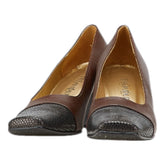 サンローラン スクエアトゥ パイソン型押し 切り替え パンプス ハイヒール サイズ:36 1/2 ブラウン レザー レディース SAINT LAURENT 【中古】