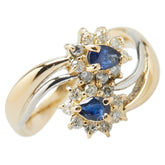 K18YG イエローゴールド Pt900 プラチナ コンビ サファイア ダイヤ フラワー 花 モチーフ リング 指輪 レディース 8.5号 【中古】