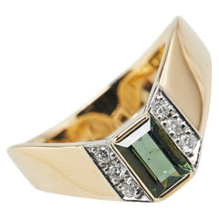 K18YG イエローゴールド Pt900 プラチナ コンビ トルマリン ダイヤ V字 リング 指輪 レディース 15.5号 【中古】