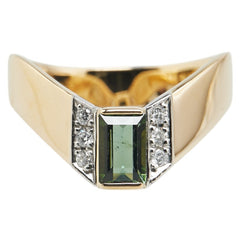 K18YG イエローゴールド Pt900 プラチナ コンビ トルマリン ダイヤ V字 リング 指輪 レディース 15.5号 【中古】