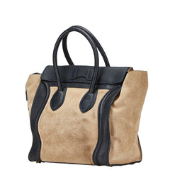 セリーヌ ラゲージ ミニ ショッパー ハンドバッグ トートバッグ ベージュ ネイビー系 スウェード レザー レディース CELINE 【中古】