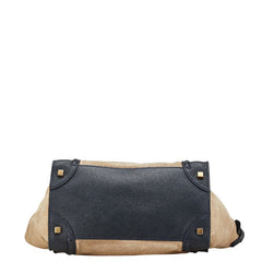 セリーヌ ラゲージ ミニ ショッパー ハンドバッグ トートバッグ ベージュ ネイビー系 スウェード レザー レディース CELINE 【中古】