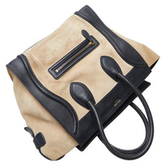 セリーヌ ラゲージ ミニ ショッパー ハンドバッグ トートバッグ ベージュ ネイビー系 スウェード レザー レディース CELINE 【中古】
