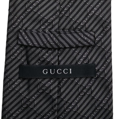 グッチ インターロッキングG レジメンタル ストライプ ネクタイ グレー ブラック シルク メンズ GUCCI 【中古】