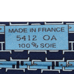 エルメス ベルト柄 ネクタイ ネイビー ライトブルー シルク メンズ HERMES 【中古】