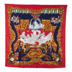 エルメス カレ90 LE PARADIS DU ROY 王の楽園 スカーフ レッド マルチカラー レディース HERMES 【中古】