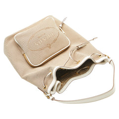 プラダ ハンドバッグ ベージュ ホワイト キャンバス レザー レディース PRADA 【中古】