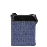 ブルガリ ロゴマニア ショルダーバッグ ブルー ブラック キャンバス レザー レディース BVLGARI 【中古】