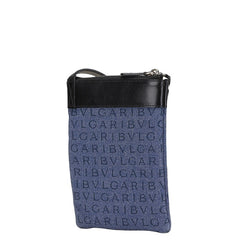 ブルガリ ロゴマニア ショルダーバッグ ブルー ブラック キャンバス レザー レディース BVLGARI 【中古】