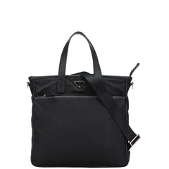 プラダ 三角ロゴプレート トートバッグ ショルダーバッグ 2WAY 2VG033 ブラック ナイロン レザー レディース PRADA 【中古】