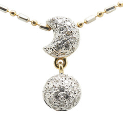 K18YG イエローゴールド ダイヤ0.49ct 月 満月 三日月 ムーン モチーフ ペンダントネックレス レディース 【中古】