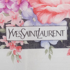サンローラン フラワー 花柄 スカーフ ハンカチ ホワイト マルチカラー コットン レディース SAINT LAURENT 【中古】