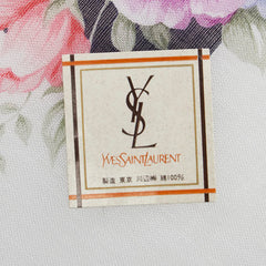 サンローラン フラワー 花柄 スカーフ ハンカチ ホワイト マルチカラー コットン レディース SAINT LAURENT 【中古】