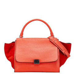セリーヌ トラペース ハンドバッグ ショルダーバッグ 2WAY オレンジ レザー スエード レディース CELINE 【中古】