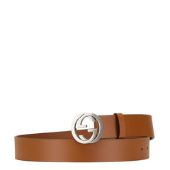 グッチ インターロッキングG ベルト 90.36 546389 ブラウン シルバー レザー メタル メンズ GUCCI 【中古】