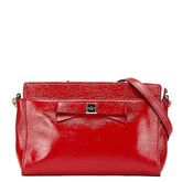 ケイトスペード リボン 斜め掛け チェーン ショルダーバッグ レッド エナメル レディース Kate Spade 【中古】