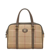 バーバリー チェック ハンドバッグ カーキ ブラウン キャンバス レザー レディース BURBERRY 【中古】