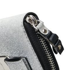 サルヴァトーレフェラガモ ヴァラリボン ラメ コインケース シルバー ブラック グリッターキャンバス レザー レディース Salvatore Ferragamo 【中古】