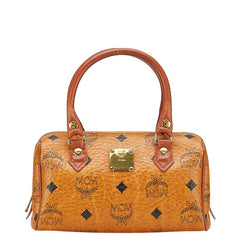 エム シー エム ヴィセトス ロゴグラム ハンドバッグ ミニボストンバッグ ブラウン PVC レザー レディース MCM 【中古】