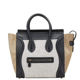 セリーヌ ラゲージ ミニショッパー ハンドバッグ ブラック グレージュ ホワイト レザー キャンバス スウェード レディース CELINE 【中古】