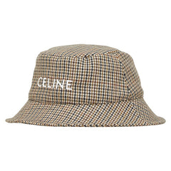 セリーヌ 千鳥格子 ロゴ 帽子 バケットハット サイズ:M ブラウン ブラック ウール ポリエステル コットン レディース CELINE 【中古】